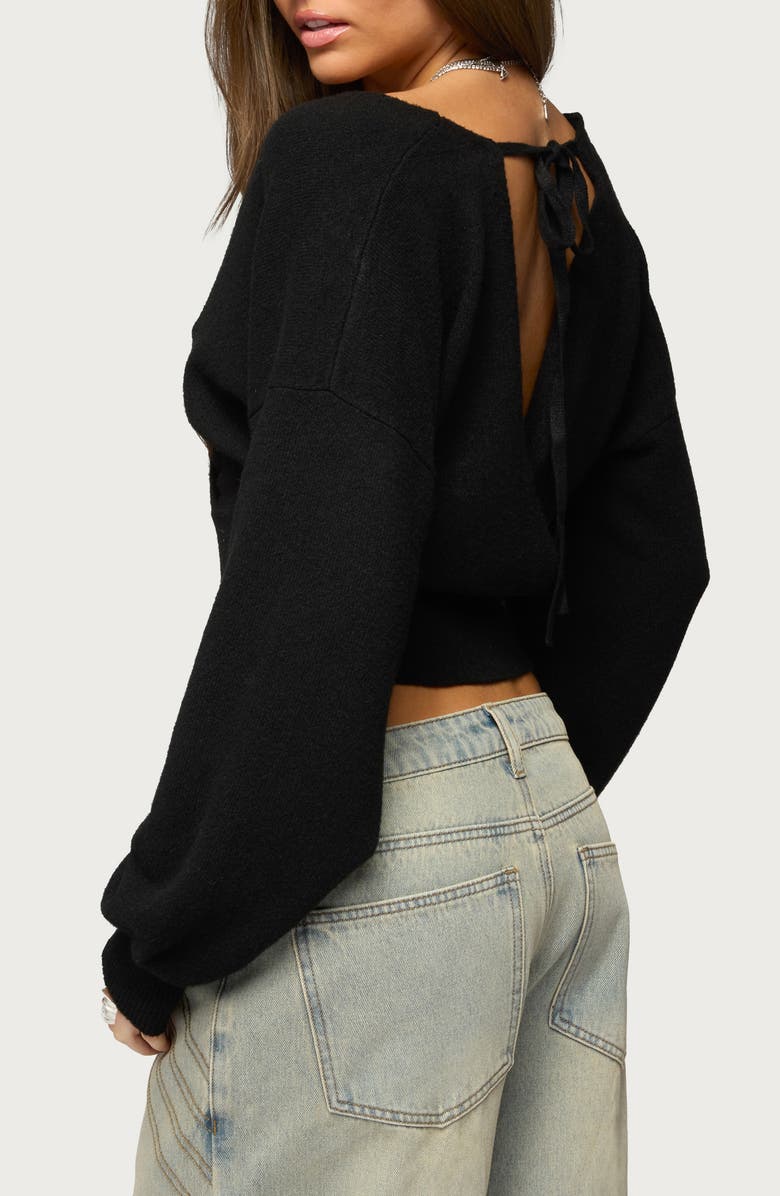 EDIKTED Lillia V-Neck Wrap Crop Sweater, Alternate, color, Black