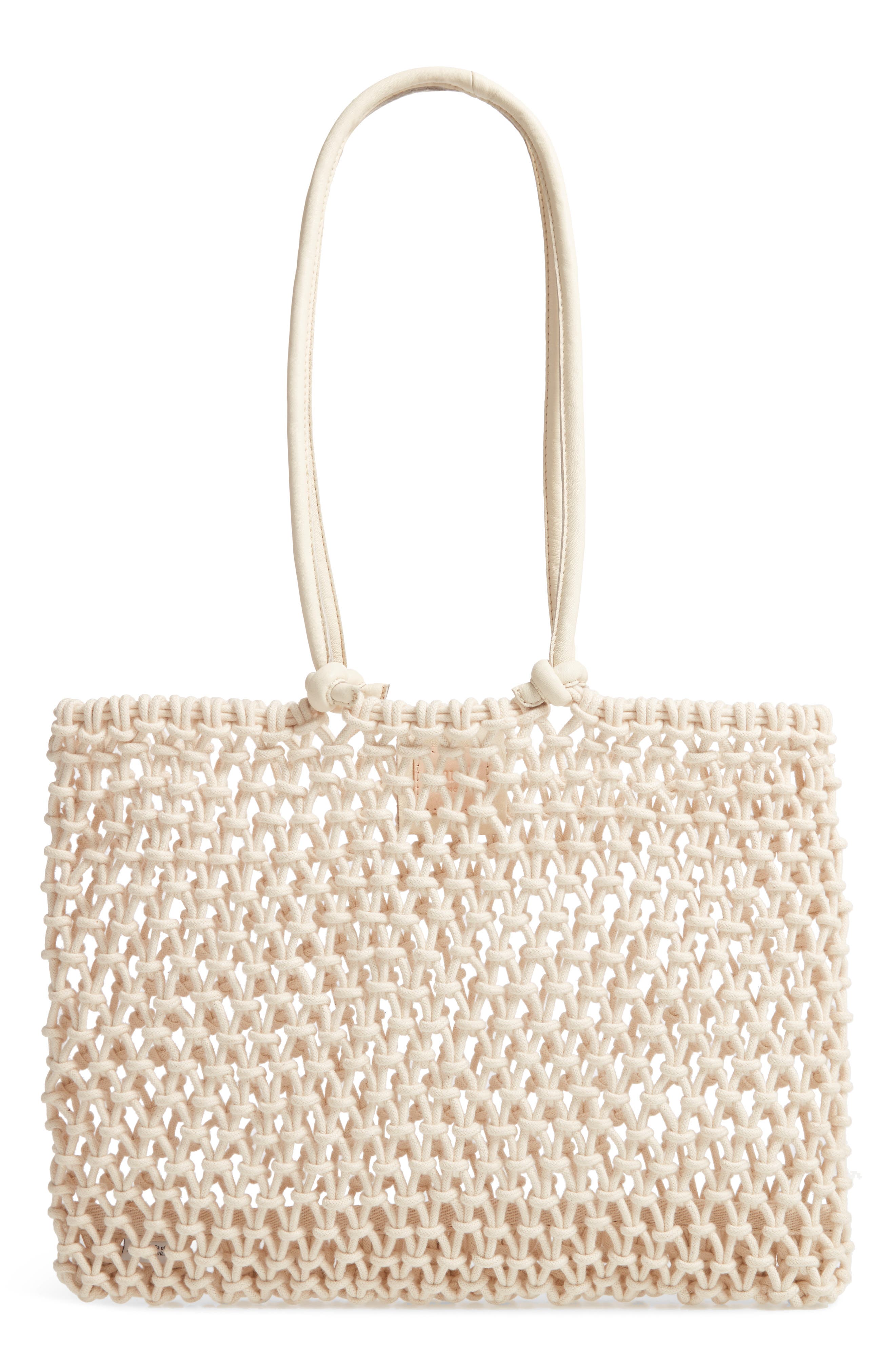Clare V. Sandy Woven Market Tote, Main, color, Natural