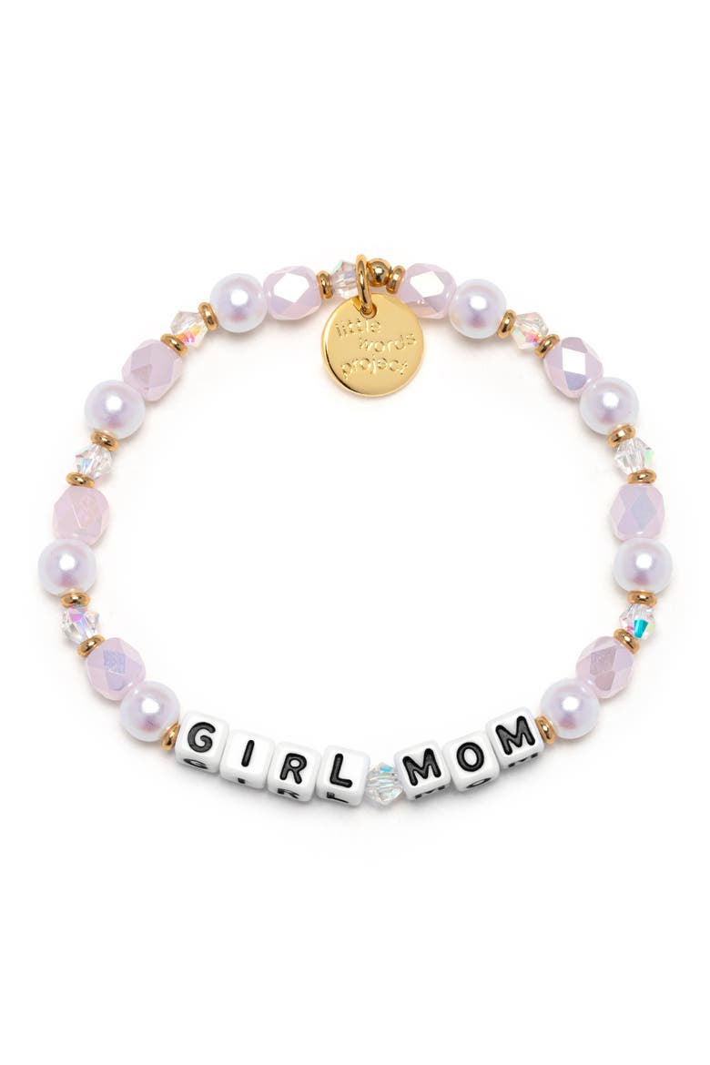 Girl Mom Beaded Stretch Bracelet, Main, color, WHITE
