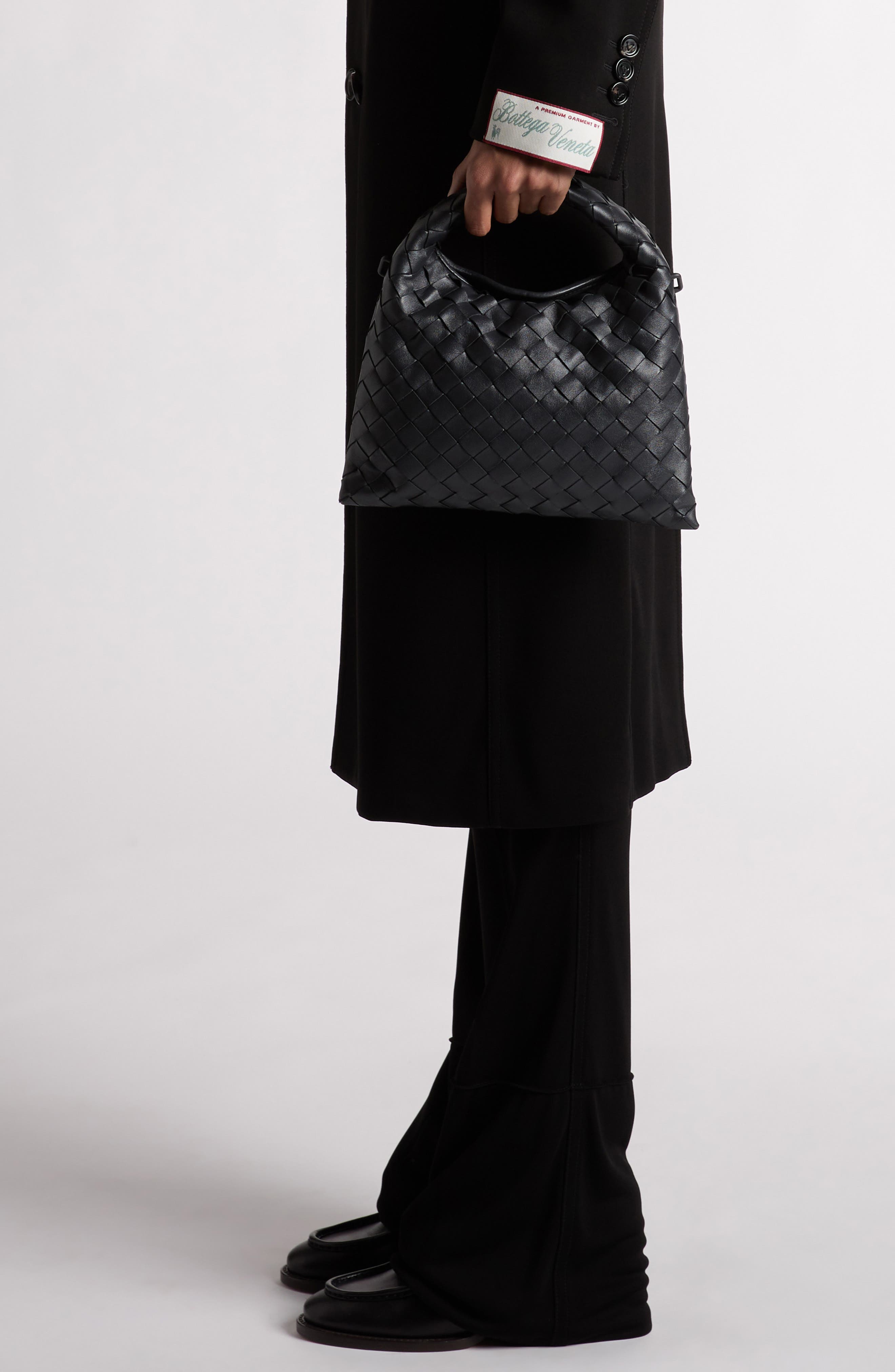 Bottega Veneta Mini Hop Intrecciato Leather Hobo Bag, Alternate, color, Black Brass/ Black