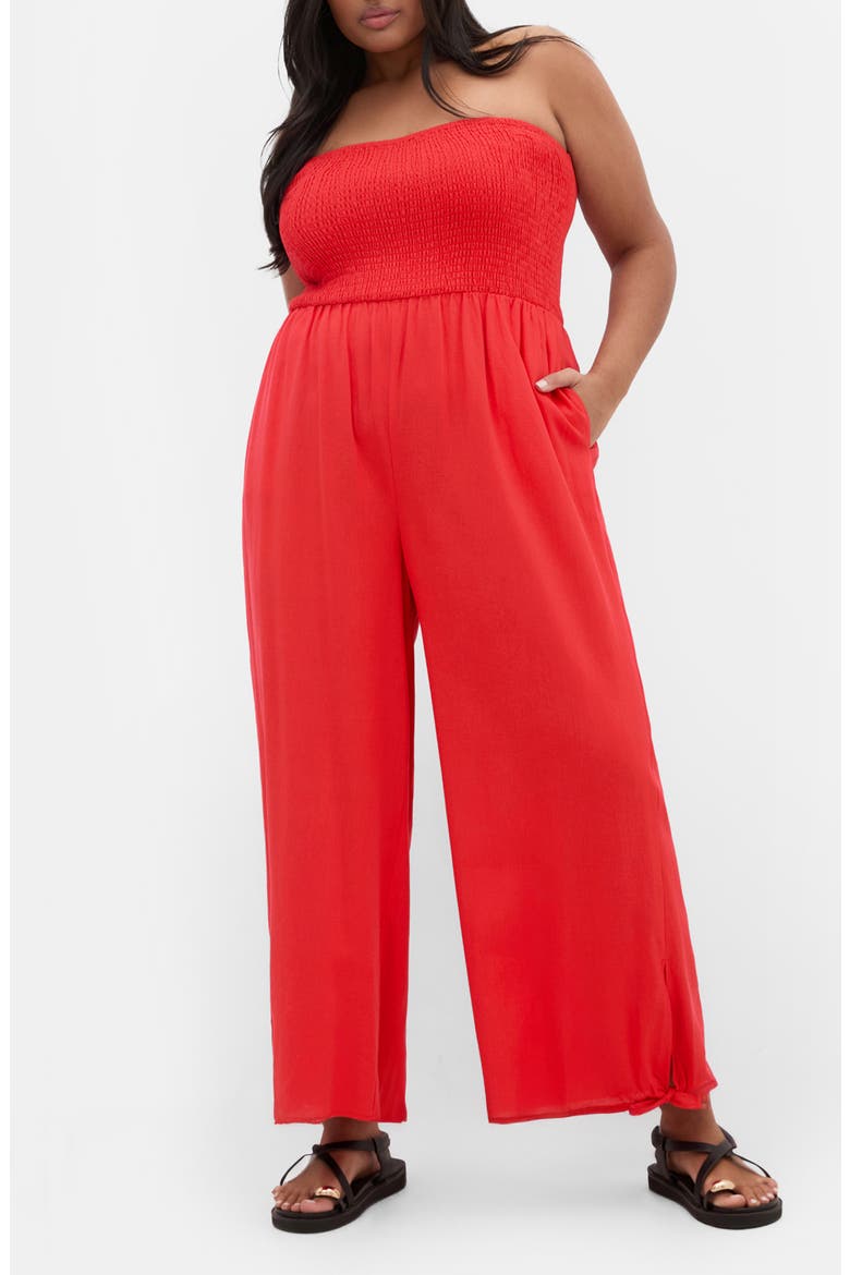Ally Smocked Strapless Wide Leg Jumpsuit, Main, color, TIGERLILLY