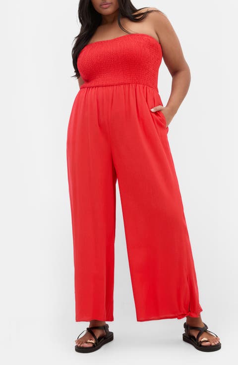 Ally Smocked Strapless Wide Leg Jumpsuit (Plus)