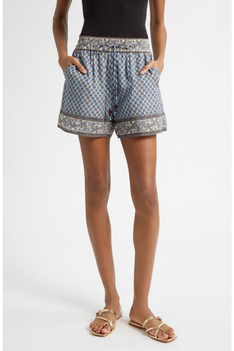 Vilvaldi Mixed Scarf Print Shorts, Main, color, BLUE JAY MULTI