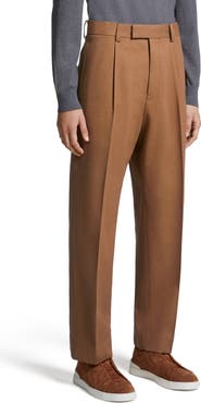 ZEGNA Pleat Front Cotton & Wool Pants