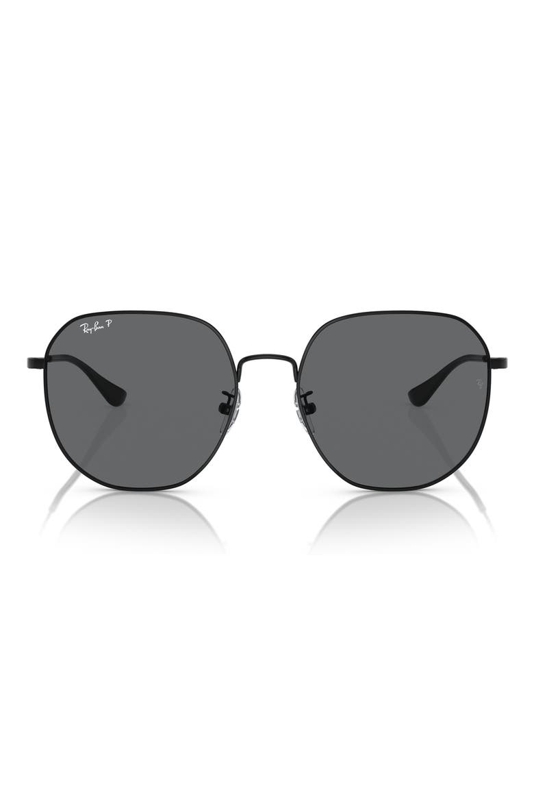 60mm Polarized Round Sunglasses, Main, color, BLACK / DARK GREY POLAR