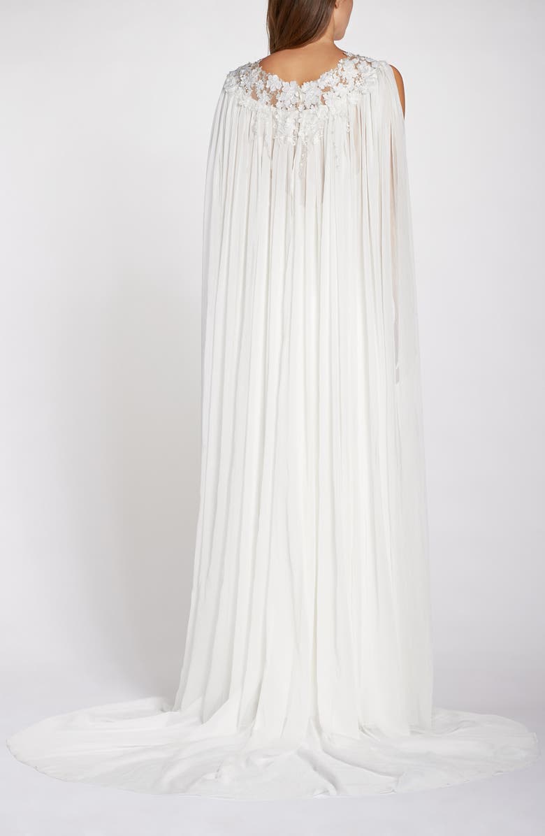 Tadashi Shoji Embellished Chiffon Cape Back Wedding Dress, Alternate, color, 