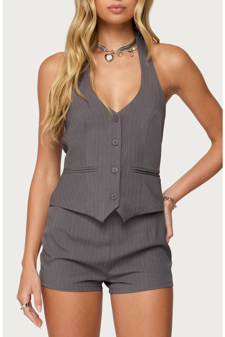 Riya Pinstripe Halter Vest, Main, color, GRAY