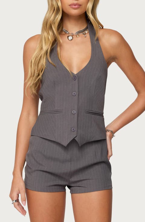 Riya Pinstripe Halter Vest