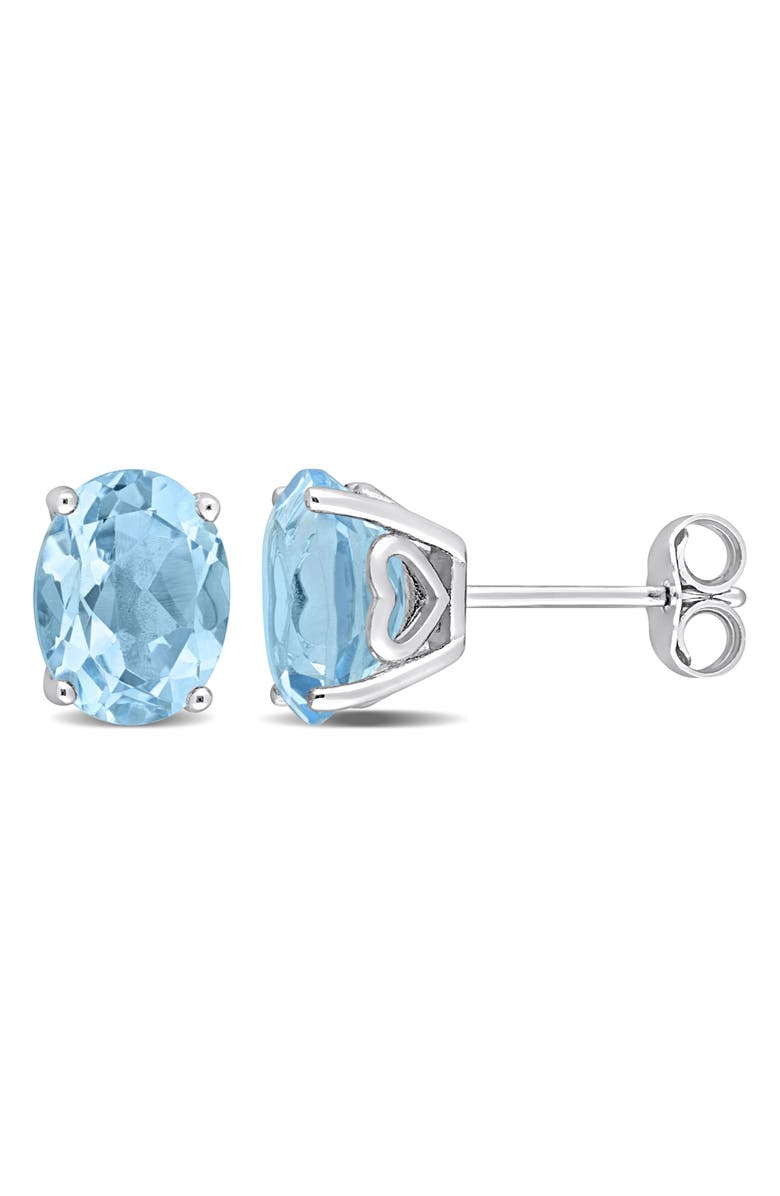 DELMAR Sterling Silver Lab-Created Sky Blue Topaz Oval Stud Earrings, Main, color, Blue