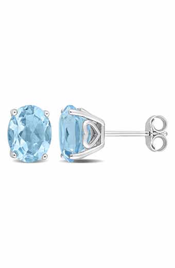 Sterling Silver Lab-Created Sky Blue Topaz Oval Stud Earrings