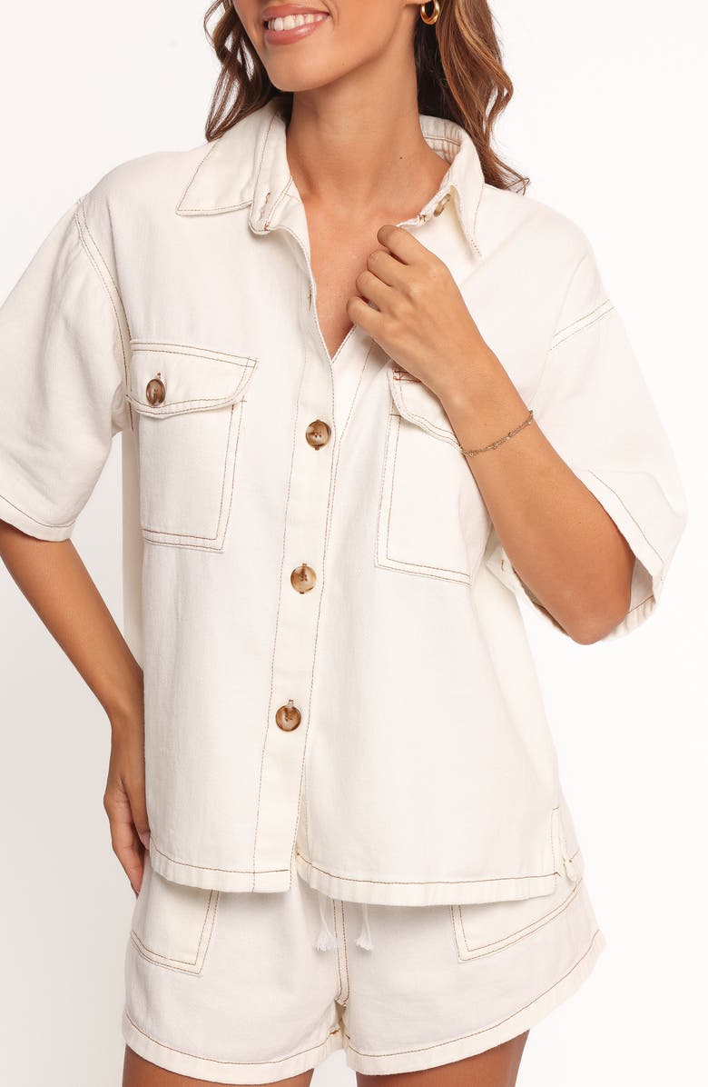 Petal & Pup Noor Denim Button-Up Shirt & Shorts Set, Alternate, color, White