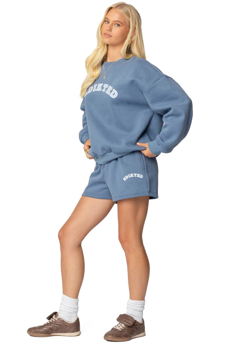 Beyond Edikted Cotton Graphic Sweat Shorts, Alternate, color, BLUE