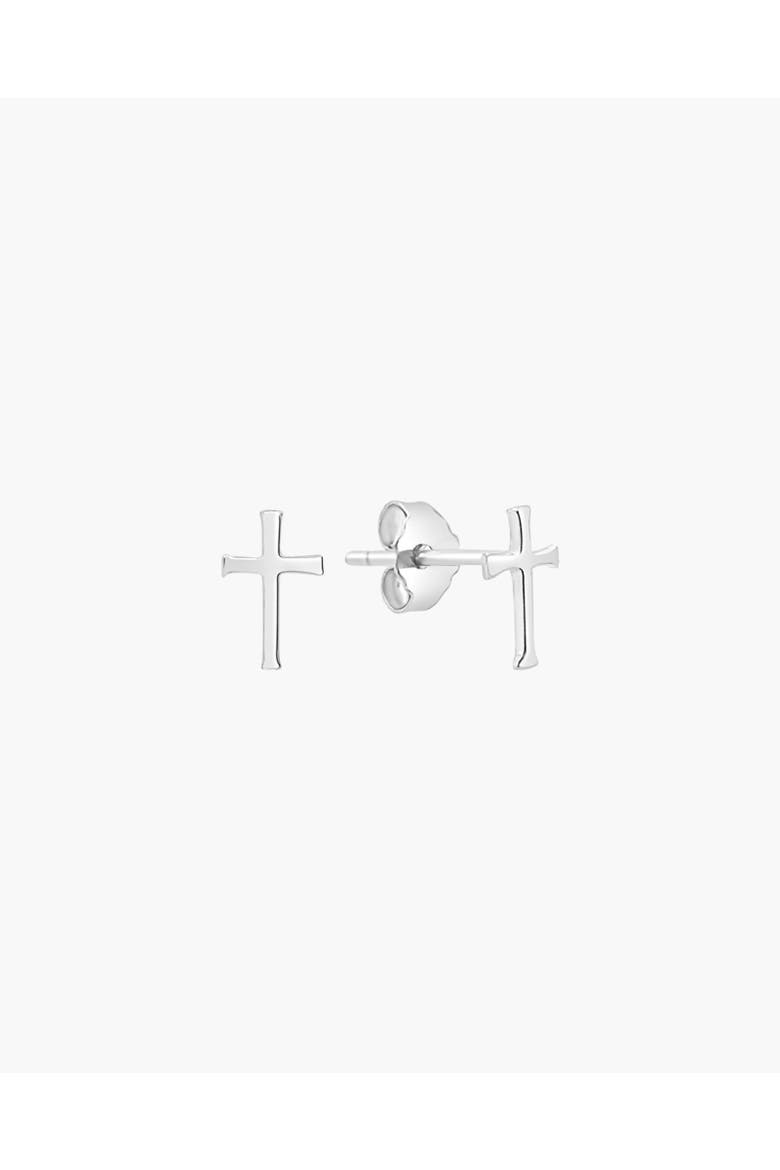 Cross Mini Stud Earring, Main, color, Sterling Silver