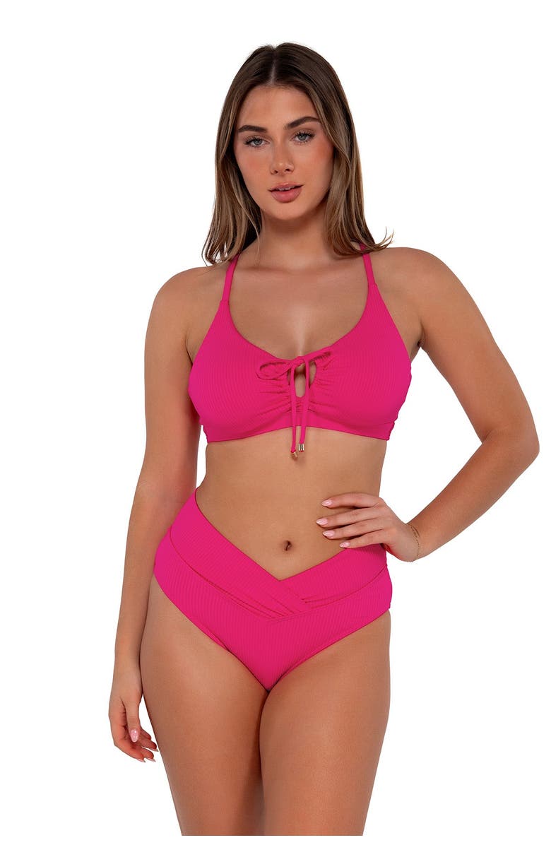 Sunsets Summer Lovin' V-Front Bikini Swim Bottoms, Alternate, color, Begonia Sandbar Rib