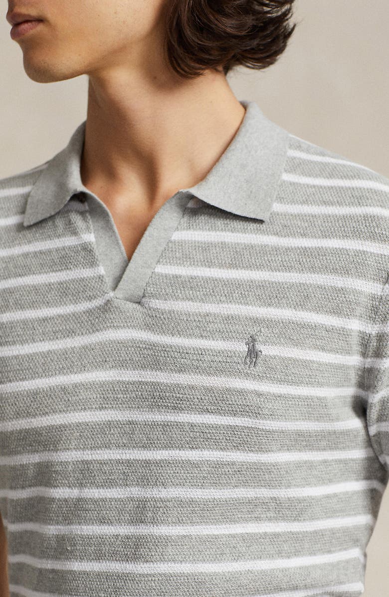 Polo Ralph Lauren Stripe Johnny Collar Cotton & Linen Polo Sweater, Alternate, color,