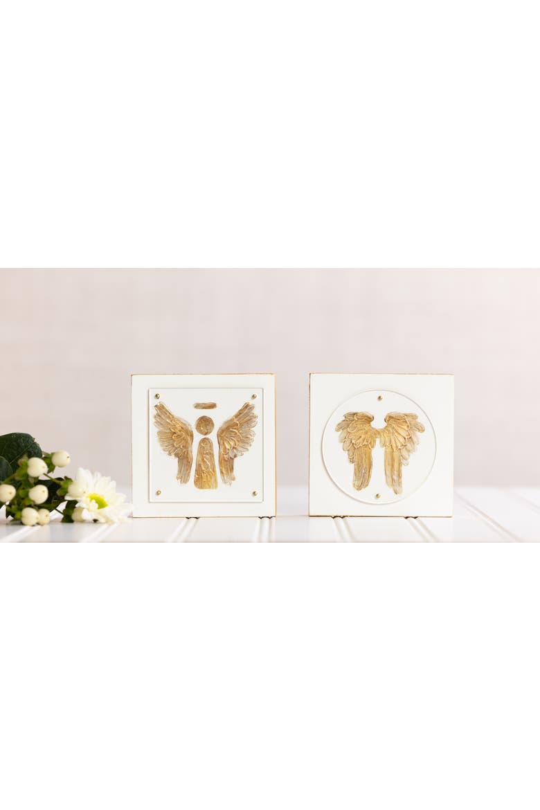 Wood and Acrylic Block Gold Angel Multicolored for Spring Home Decor, Alternate, color, Beige