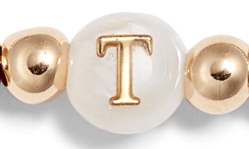 Nashelle Mother Of Pearl Initial Beaded Bracelet In Gold Fill T