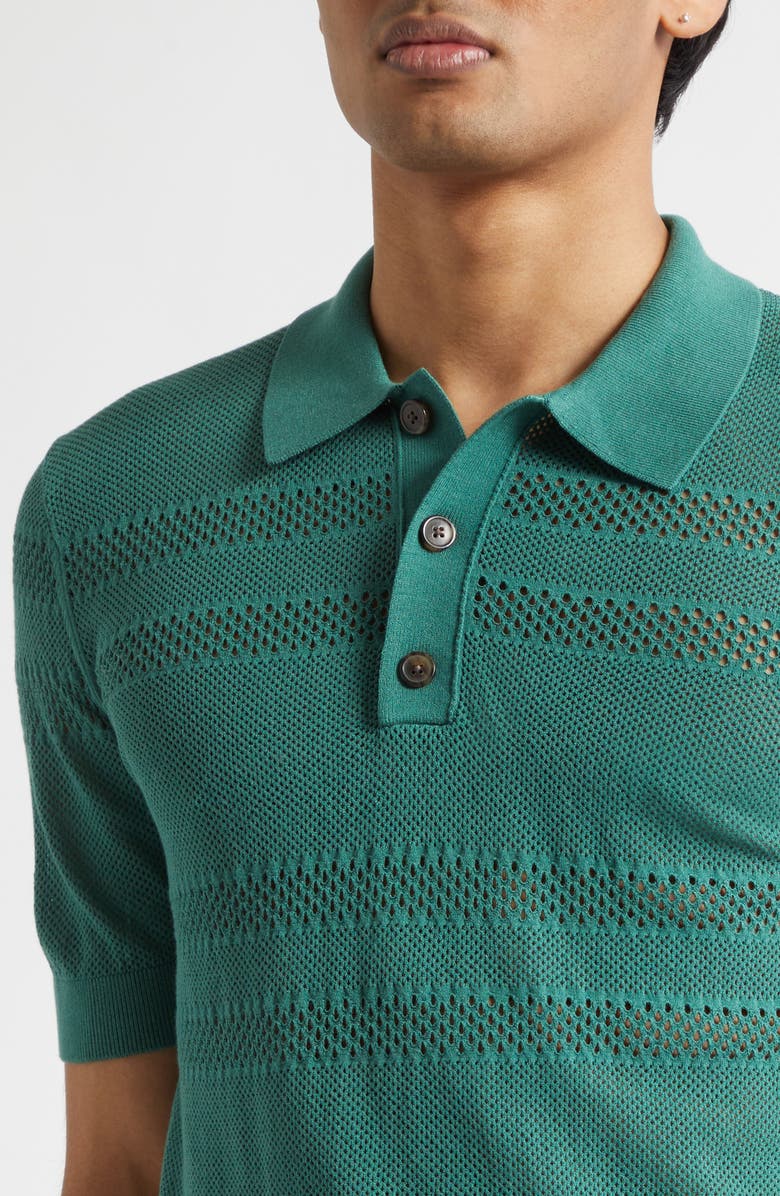 Dries Van Noten Mercy Mixed Stitch Polo Sweater, Alternate, color, Pine
