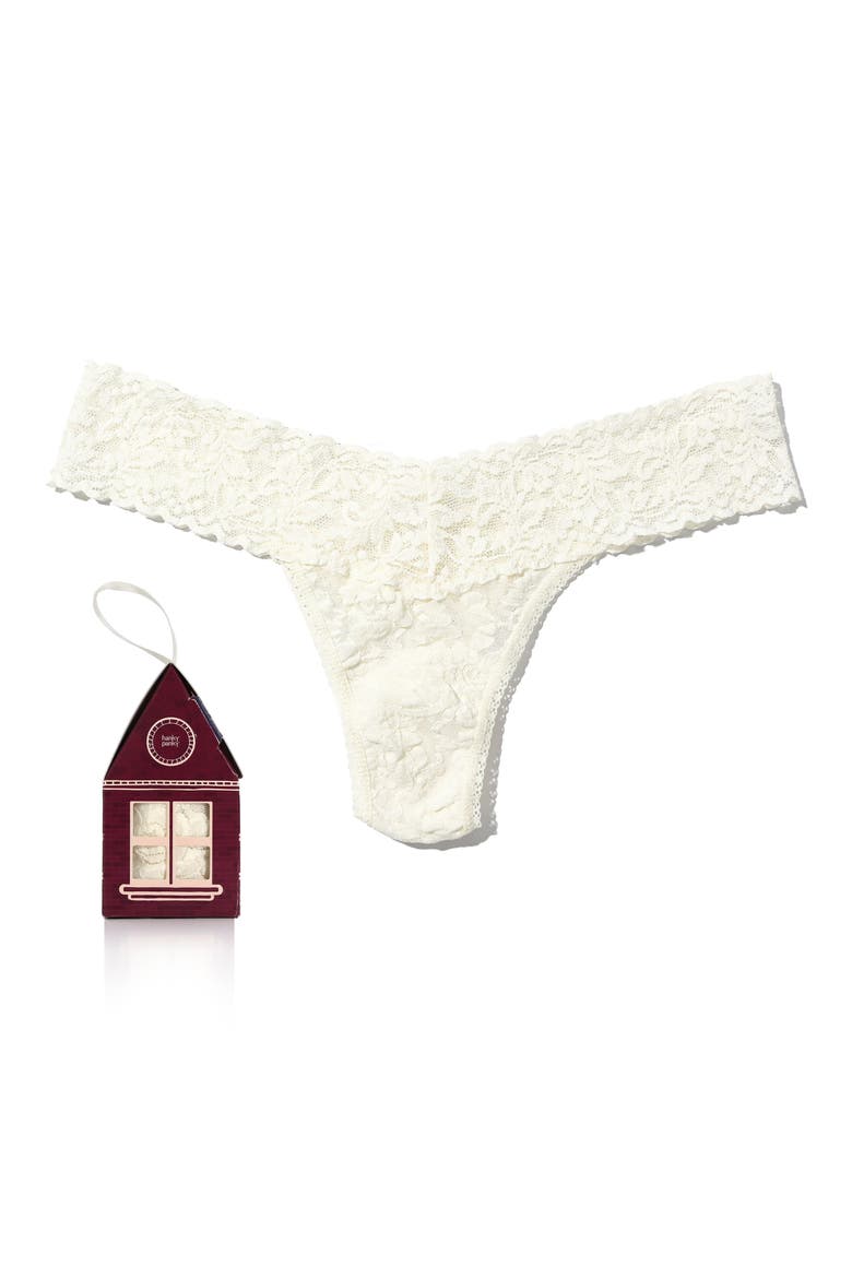Gingerbread House Low Rise Thong, Main, color, MARSHMALLOW