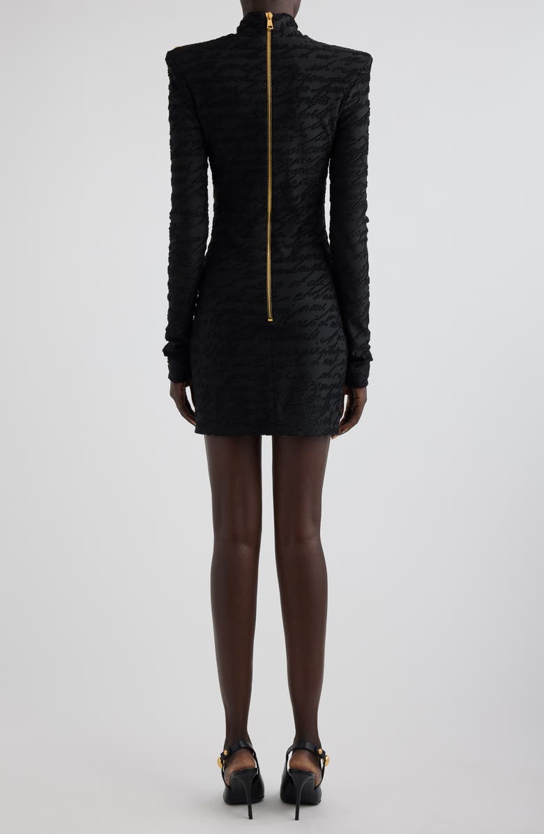 Balmain Love Letter Jacquard Long Sleeve Minidress, Alternate, color,