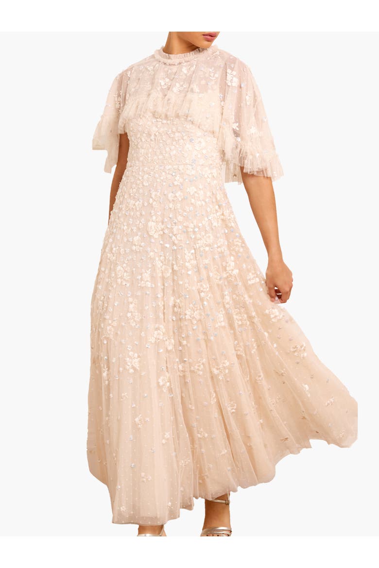 Dahlia Ditsy Short Cape Ankle Gown, Main, color, Cream