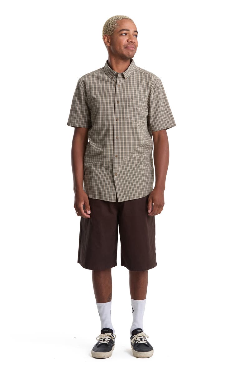 Volcom Brewster Check Short Sleeve Button-Down Shirt, Alternate, color, Dirty White