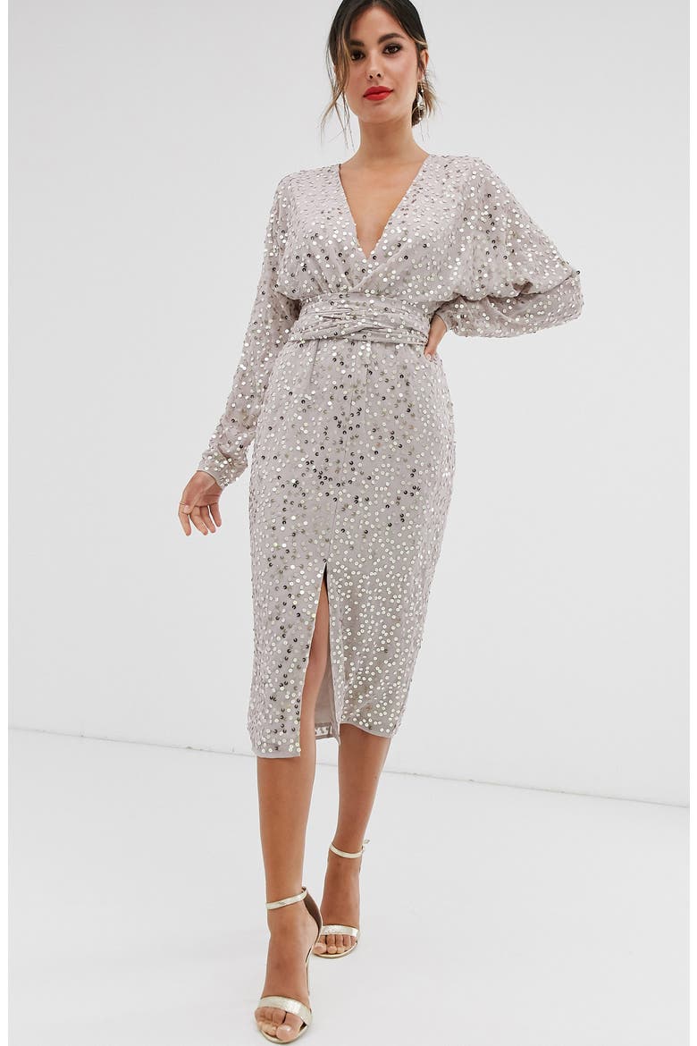 Sequin Long Sleeve Midi Dress, Main, color, GOLD