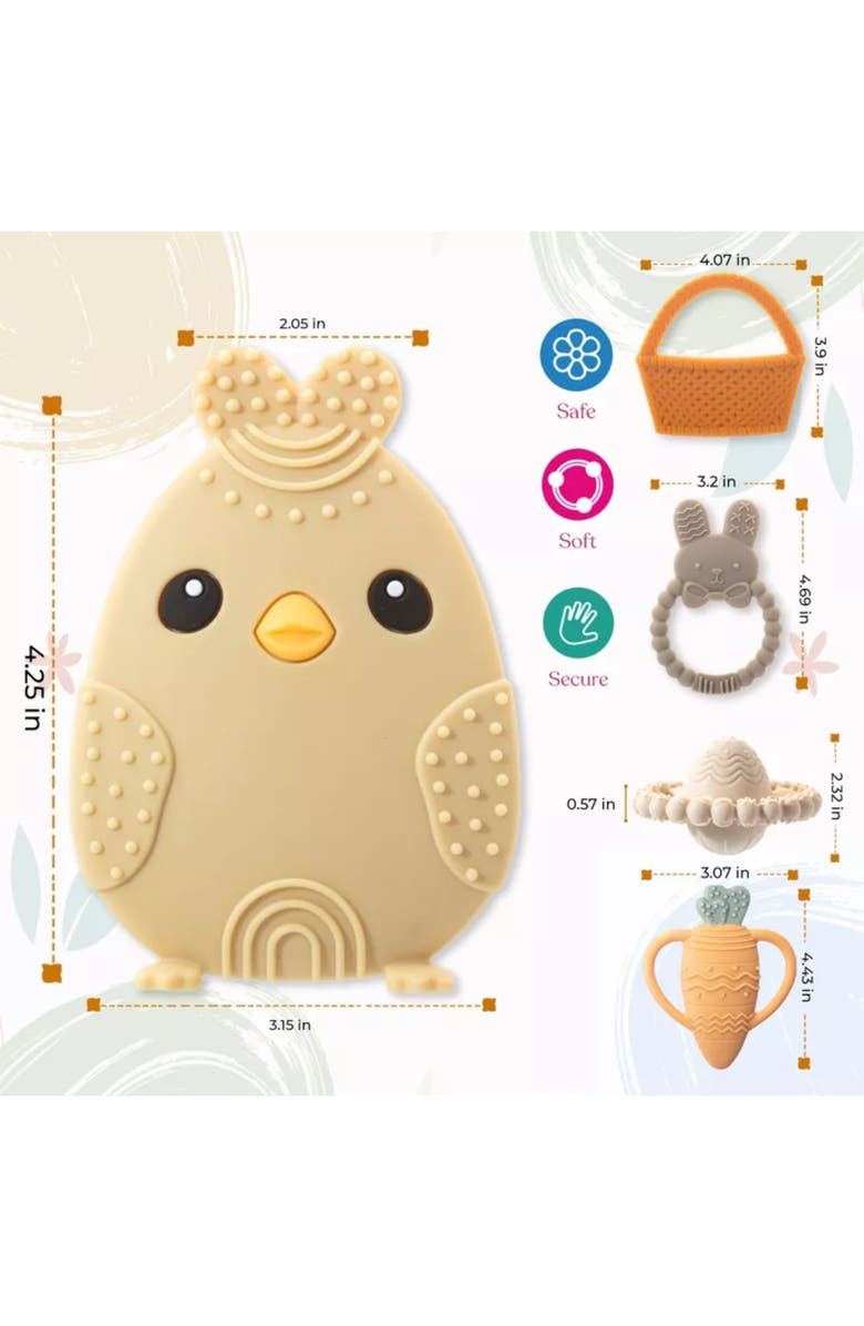 Sperric Easter Silicone Baby Teether Set Cute Gift Toys 5-Piece, Alternate, color, Neutral