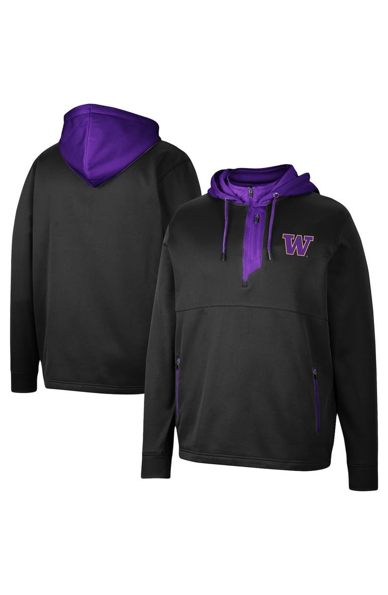 COLOSSEUM Men's Colosseum Black Washington Huskies Luge 3.0 Quarter-Zip Hoodie, Main, color, 