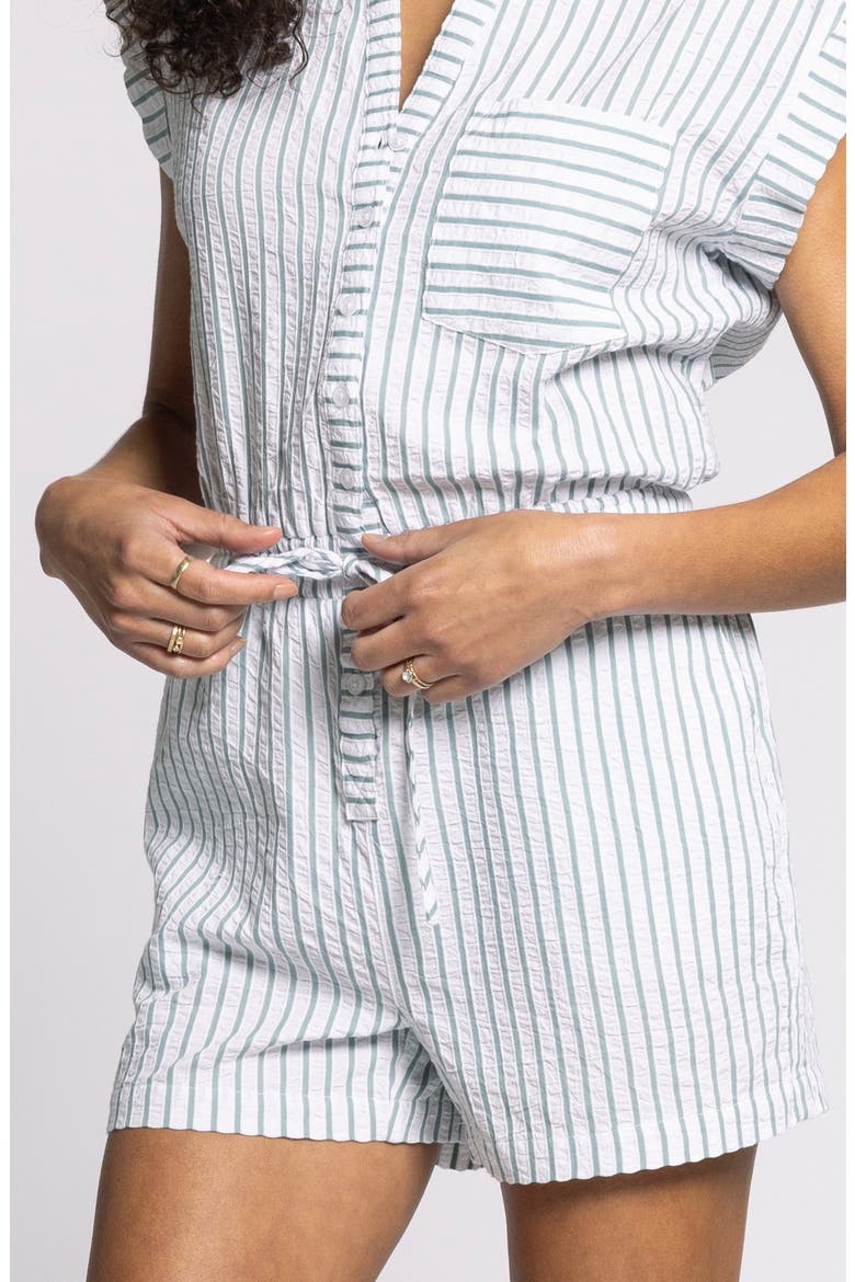 Marina Stripe Cotton Romper, Alternate, color, WHITE GREEN