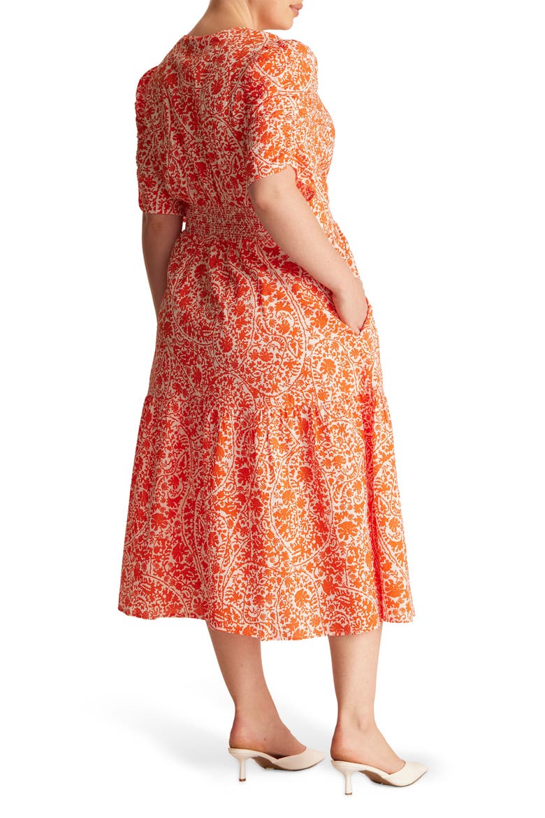 Dreamaya Floral Front Flap Fit & Flare Midi Dress, Alternate, color, TANGERINE