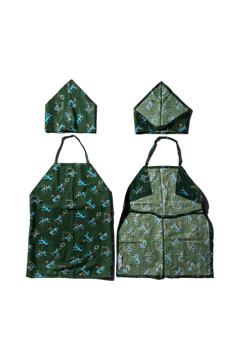 Hand Printed Kids Apron With Kerchief, Alternate, color, Cowboy