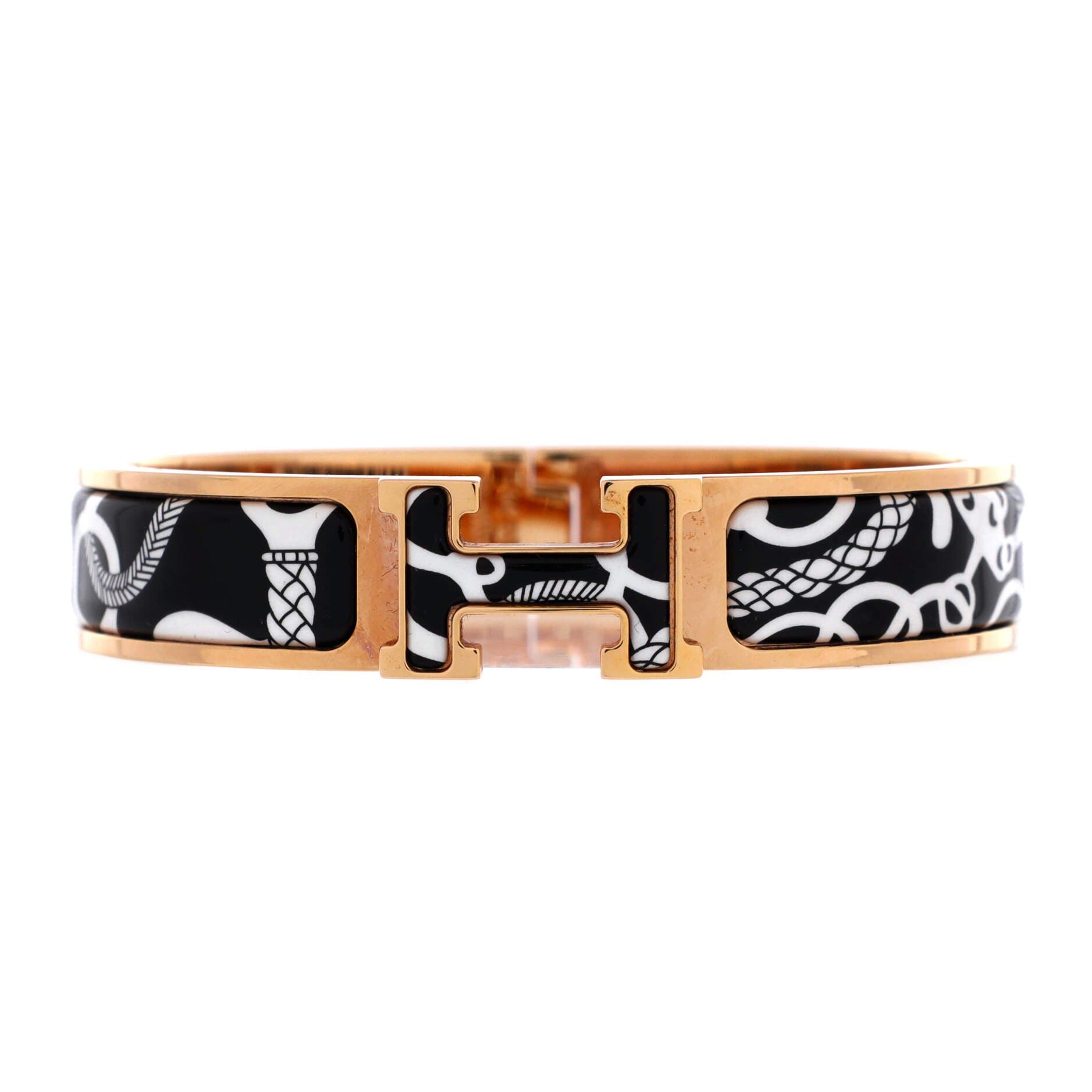 Pre-Owned Hermes Clic H Bracelet Printed Enamel Narrow, Main, color, Black