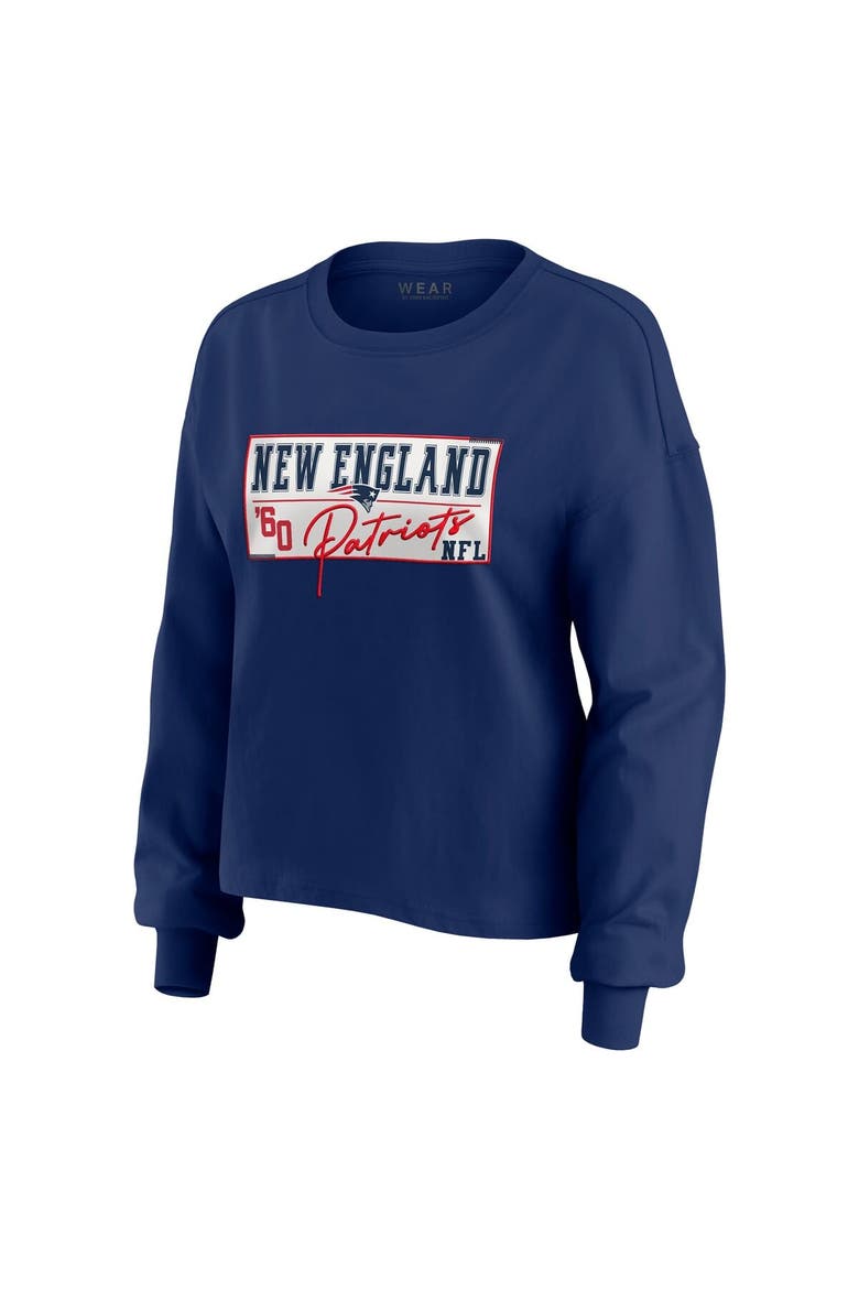 Women's WEAR by Erin Andrews Navy New England Patriots Heavy Rugby Jersey Long Sleeve T-Shirt & Shorts Lounge Set, Alternate, color, Navy