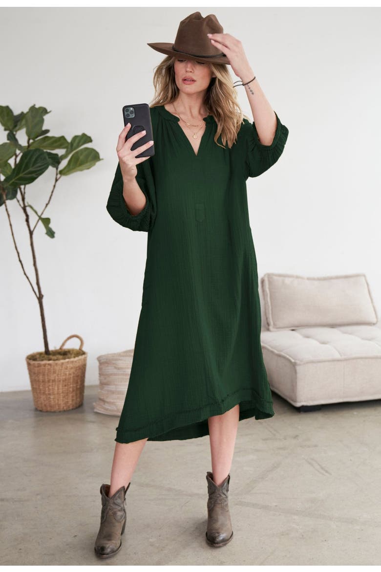 Gauze Dress with Pockets, Alternate, color, Forest