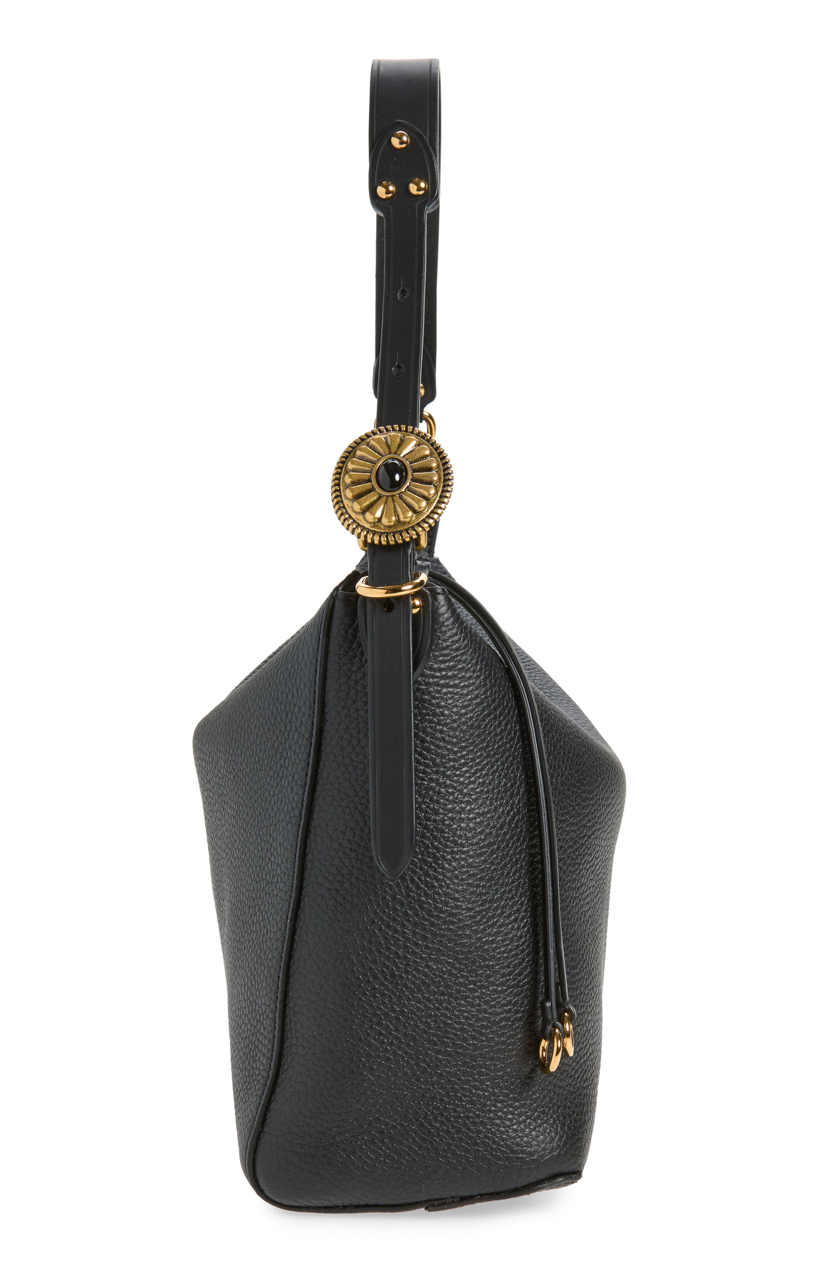 Tumbled Leather Hobo Bag, Alternate, color, BLACK