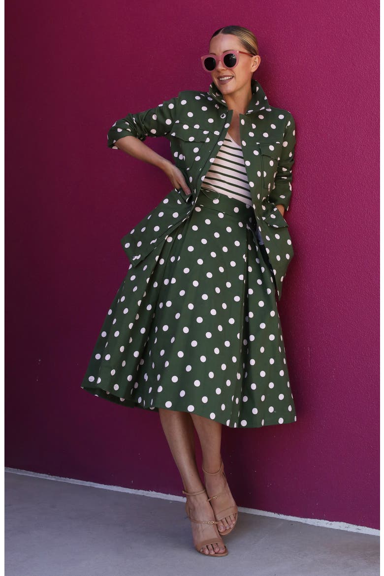 x Atlantic-Pacific Print Full Midi Skirt, Alternate, color, GREEN- PINK DOT