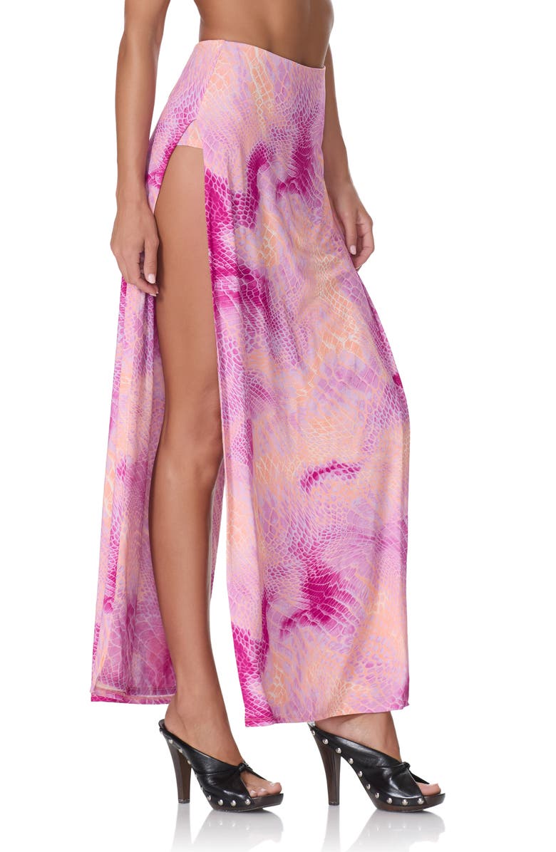 AFRM Tempest Snakeskin Print Side Slit Maxi Skirt, Alternate, color, Lavendar Snake