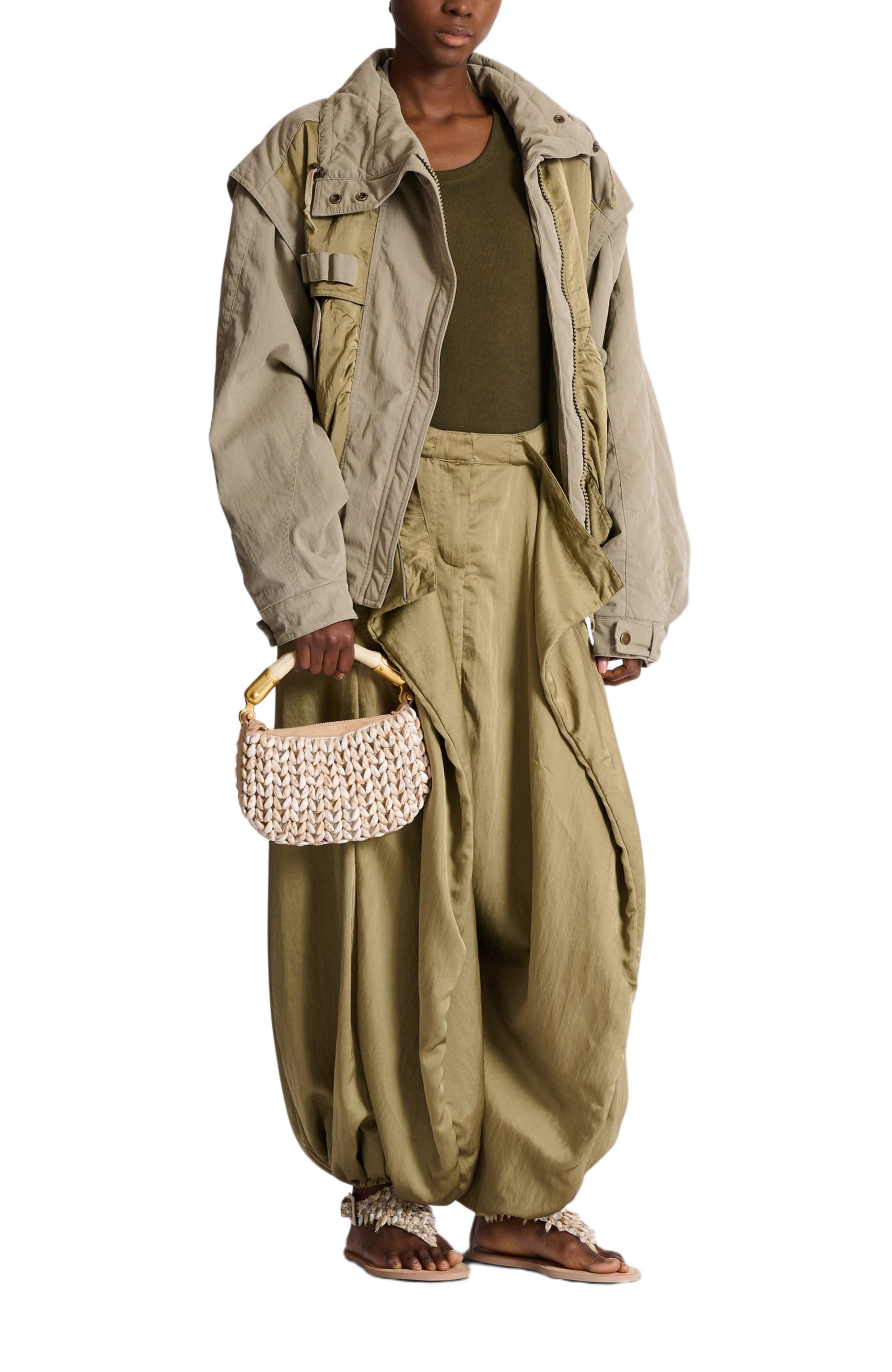 Balmain Ebene Mini bag in suede and shells, Alternate, color, Beige