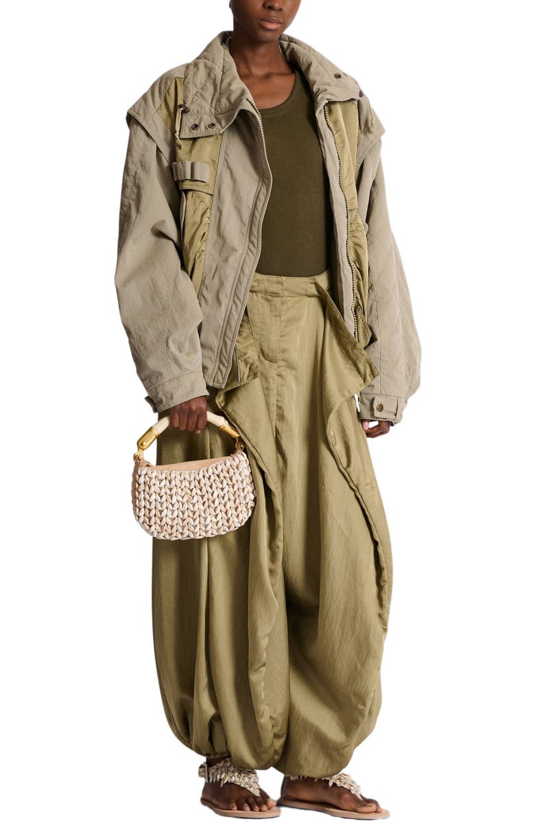 Balmain Ebene Mini bag in suede and shells, Alternate, color, Beige