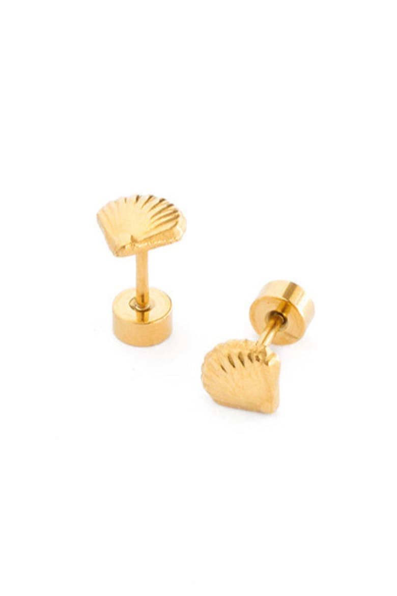 Seashell Stud Earrings, Alternate, color, Gold