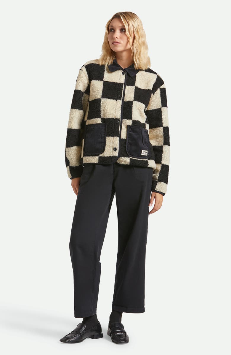Brixton Delilah Plaid High Pile Fleece Jacket, Alternate, color, Black/Natural Finish Line Chec