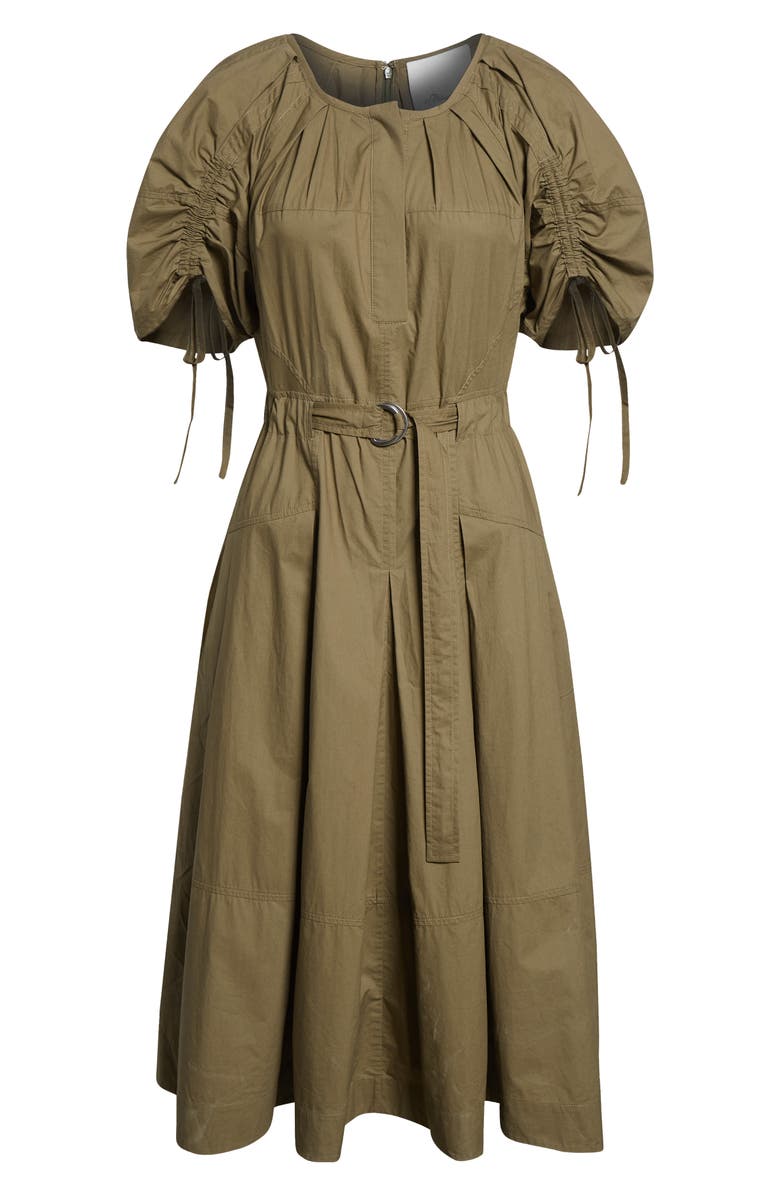 3.1 Phillip Lim Puff Drawstring Sleeve Cotton Midi Dress, Alternate, color, Caper