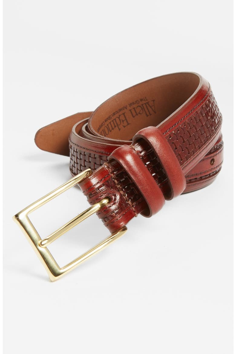 Woven Inlay Leather Belt, Main, color, CHILI