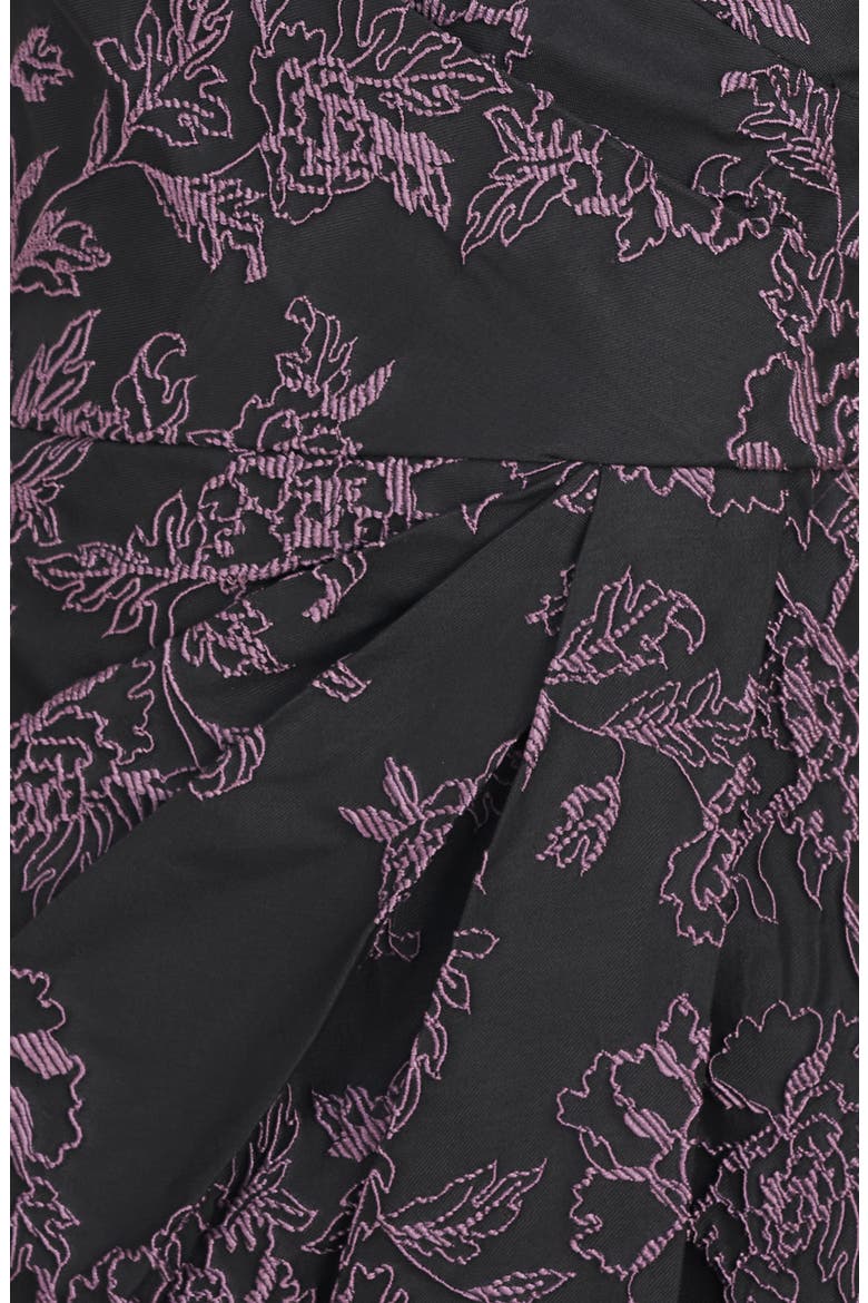 Rosalyn Floral Short Sleeve Column Gown, Alternate, color, BLACK/ DARK LAVENDER