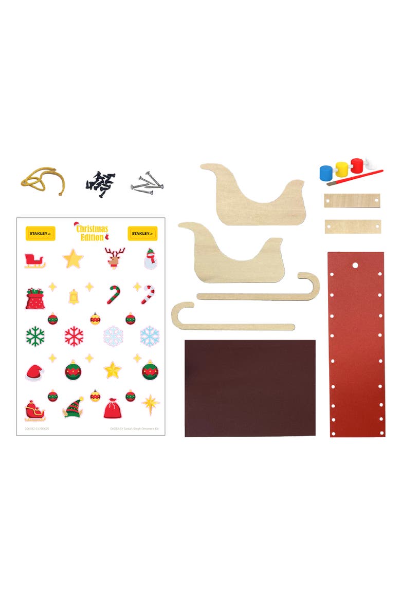 Wood Mini Santa Sleigh and Reindeer Set Christmas Ornament, Alternate, color, Multi color