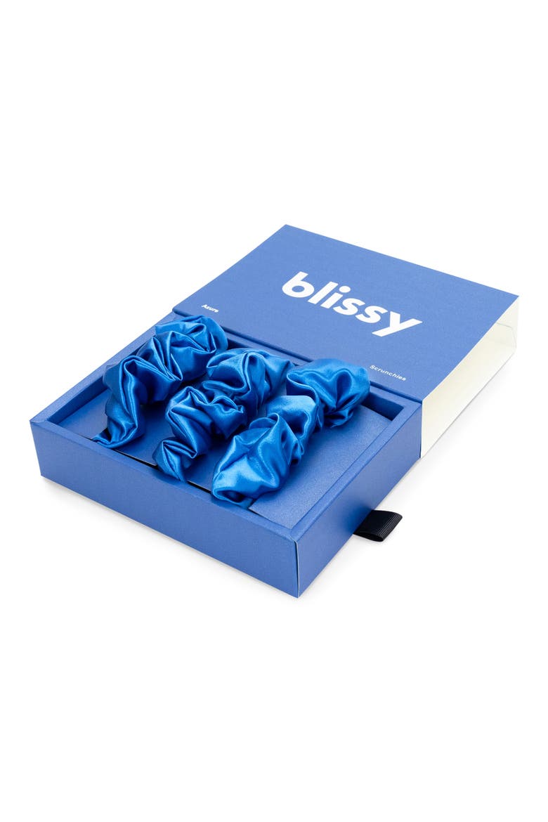 3-Pack Silk Scrunchies, Alternate, color, AZURE