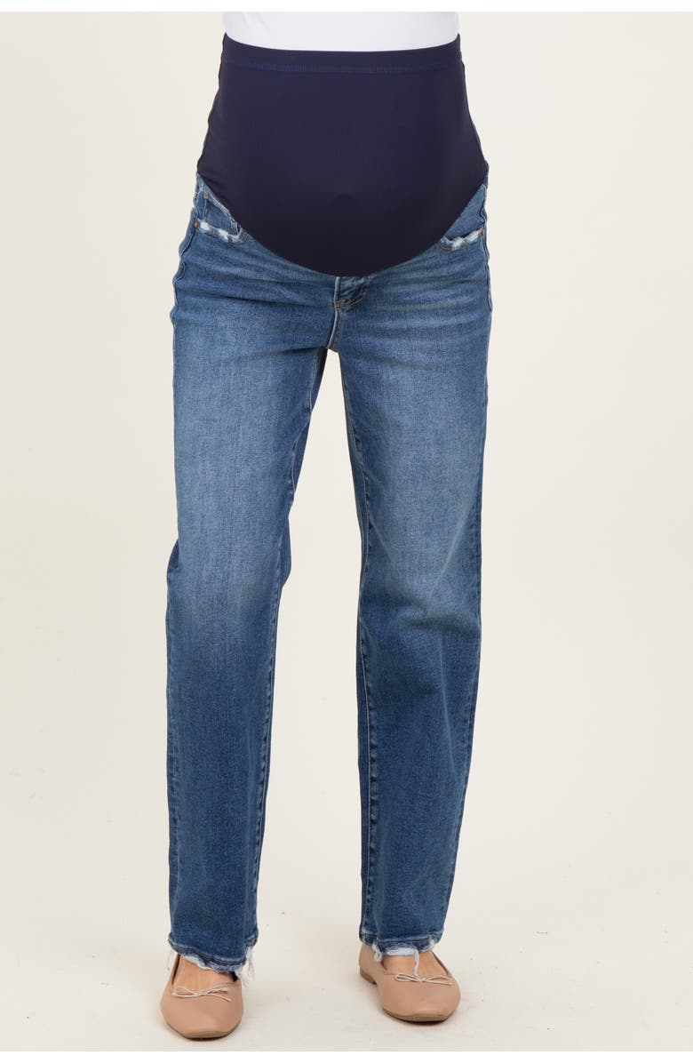 PinkBlush Lightly Distressed Straight Leg Maternity Jeans, Alternate, color, Blue