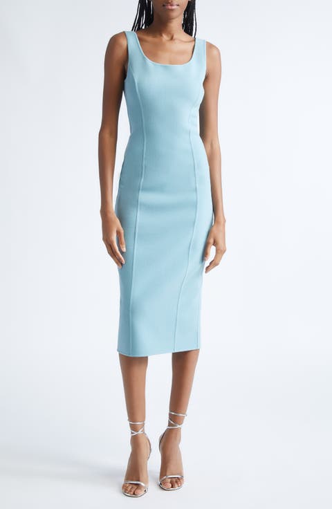 Stretch Wool Blend Crepe Sheath Dress