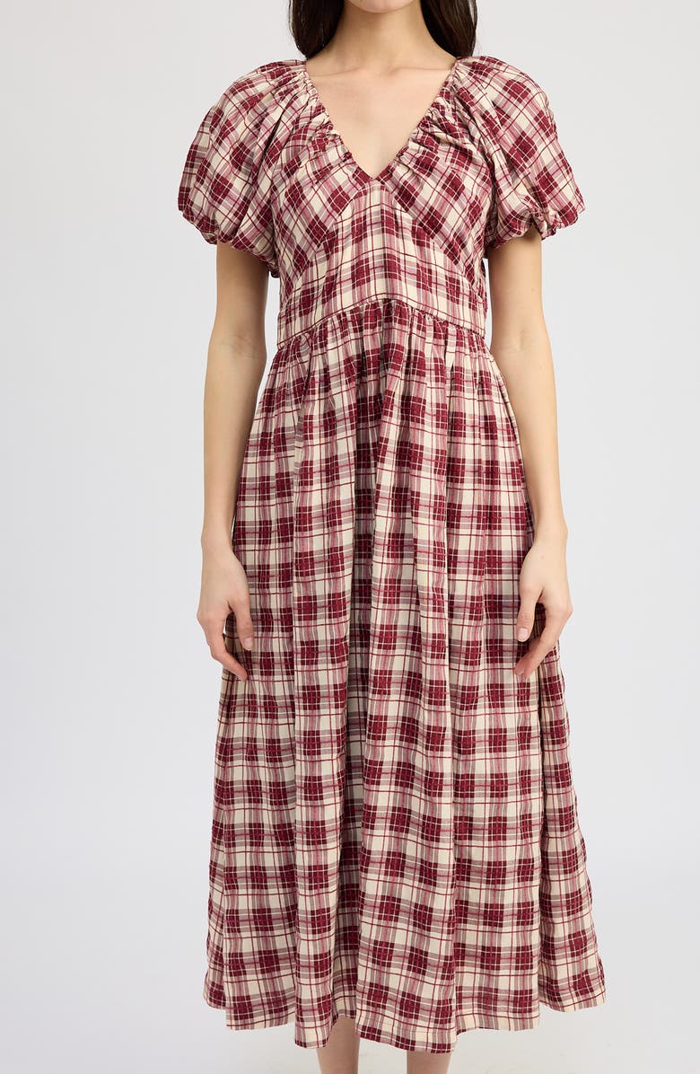 En Saison Colebee Plaid Puff Sleeve Maxi Dress, Alternate, color, 